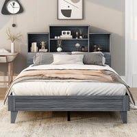 Queen Size Storage Platform Bed – Gray Finish, 4 Open Shelves & USB Charging Ports  No Box Spring Needed
