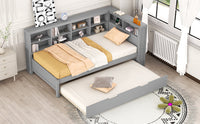 Twin Size Wooden Daybed with Trundle – Built‑In Shelf & USB Charging Ports, Space‑Saving Design in Grey Finish