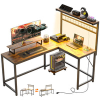 L-Shaped Gaming Desk with Power Outlets & RGB LED Lights – 61.6