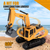 680° Rotating Remote Control Excavator Toy – Realistic Lights, Sounds & Alloy Bucket