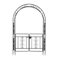 7ft Black Wrought Iron Garden Arch with Door – Double‑Decked Rounded Roof Trellis for Climbing Plants & Outdoor Décor