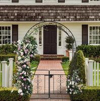 7ft Black Wrought Iron Garden Arch with Door – Double‑Decked Rounded Roof Trellis for Climbing Plants & Outdoor Décor