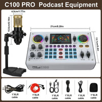 C100Pro Digital Sound Card – Portable Audio Interface with Real‑Time Voice Changer, Dual DSP, Noise Reduction & Reverb Control