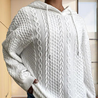 Women's Ribbed Long Sleeve Hoodie – Loose Fit Pullover for Fall & Winter Casual Wear