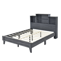 Queen Size Storage Platform Bed – Gray Finish, 4 Open Shelves & USB Charging Ports  No Box Spring Needed