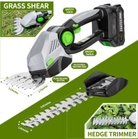 Cordless 2-in-1 Hedge Trimmer & Grass Shears – 21V Electric Garden Tool Kit with Dual Battery for Lawn, Patio & Bush Care