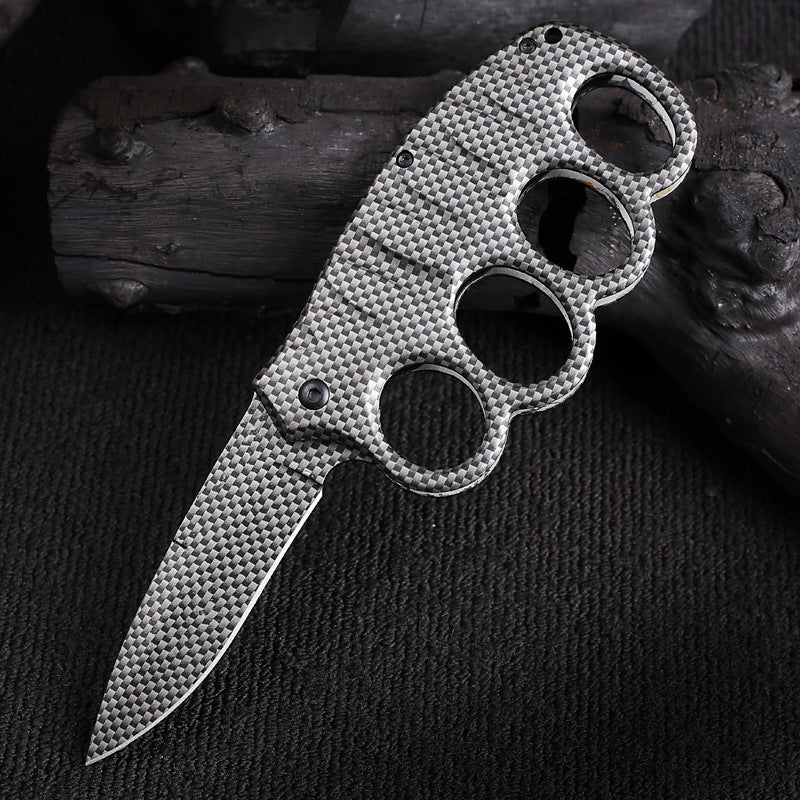 Outdoor Folding Knife – 5Cr17MoV Stainless Steel Blade, Carbon Fiber Finish & Tactical Gloves Camping, Defense & Survival Tool