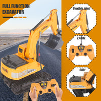 680° Rotating Remote Control Excavator Toy – Realistic Lights, Sounds & Alloy Bucket