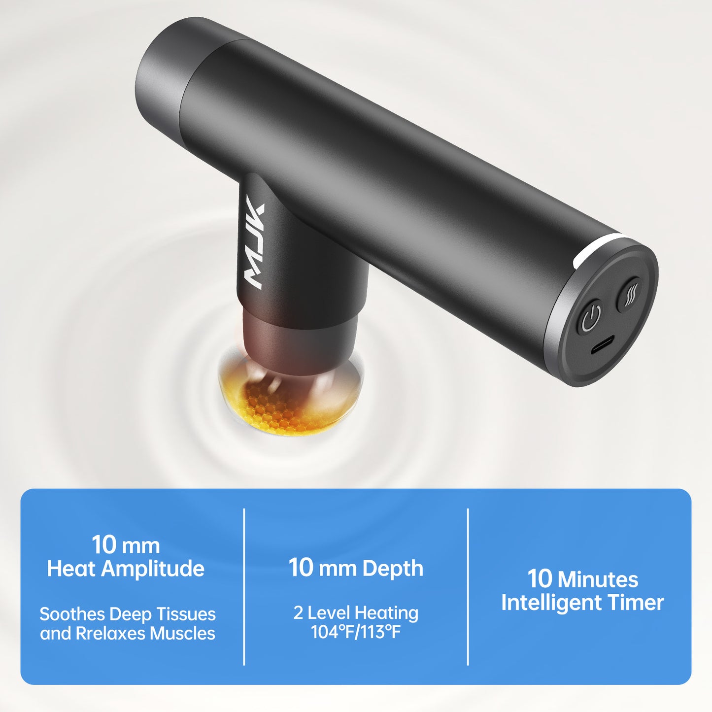 Professional Deep Tissue Massage Gun With Heat Therapy - 3 Interchangeable Heads, 5 Speed Levels, Rechargeable Percussion Muscle Relaxer For Back, Neck & Leg Pain Relief, USB-C Charging