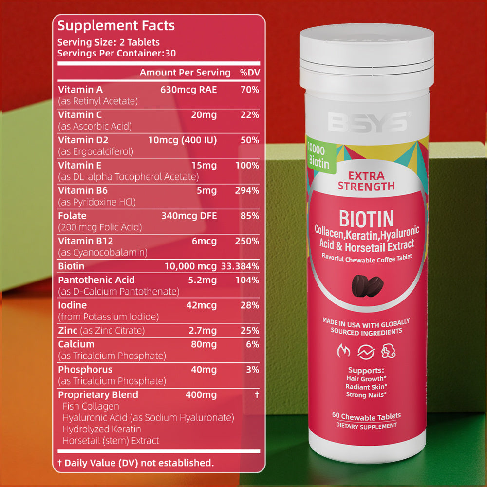 BSYS Coffee-flavored Biotin Chews Hair That Grows Nails That Shine These Tasty Supplements Taste Like Your Favorite Brew No Chalky Mess Just Glow From The Inside Out HairGoals CoffeeLover
