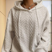 Women's Ribbed Long Sleeve Hoodie – Loose Fit Pullover for Fall & Winter Casual Wear