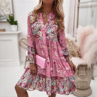 Plus Size Floral Patchwork Midi Dress – Button-Front Round Neck Spring & Summer Casual Dress for Women
