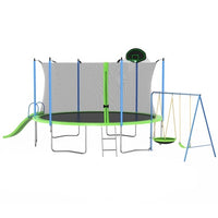 12ft Backyard Trampoline with Slide, Swings & Basketball Hoop – ASTM‑Approved Outdoor Play Set for Kids & Adults