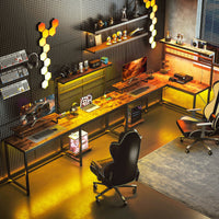 L-Shaped Gaming Desk with Power Outlets & RGB LED Lights – 61.6