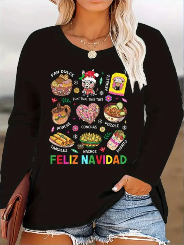 Women's Printed Long Sleeve Sweatshirt – Hoodless Crewneck Pullover for Casual Everyday Style