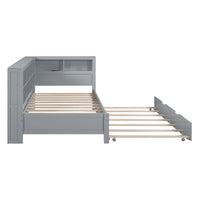 Twin Size Wooden Daybed with Trundle – Built‑In Shelf & USB Charging Ports, Space‑Saving Design in Grey Finish