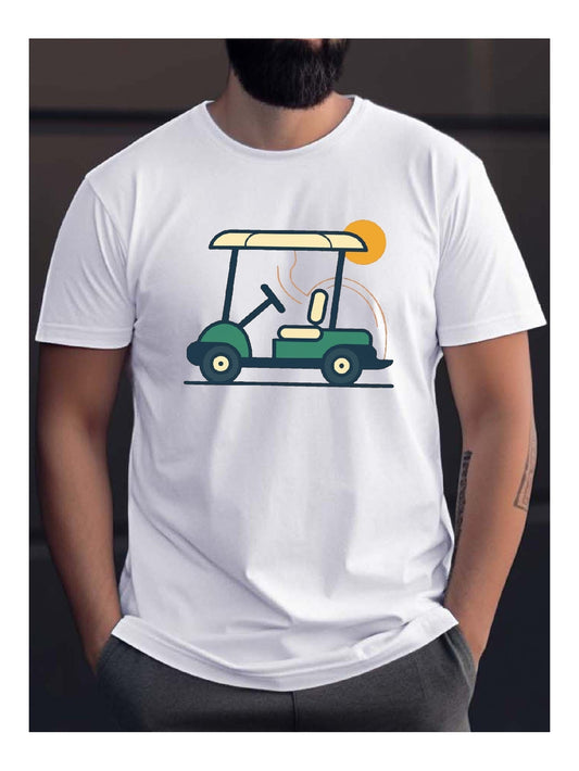 Men's Golf Cart Patterned T‑Shirt – Trendy Short Sleeve Crewneck for Casual Leisure Wear