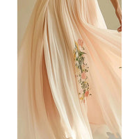 Floral Pleated Chiffon Maxi Dress – V-Neck Flutter Sleeve Beach & Wedding Guest Dress for Women