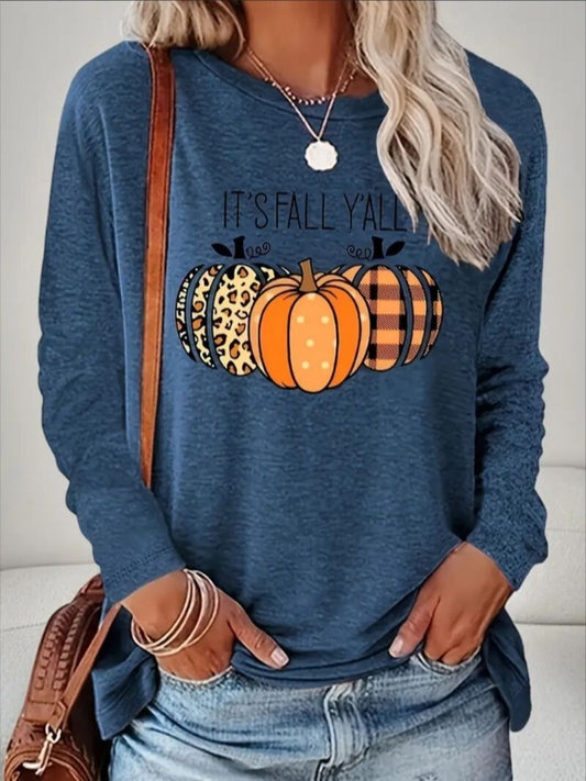 Women's Printed Long Sleeve Sweatshirt – Casual Crewneck Pullover for Fall & Winter