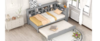 Twin Size Wooden Daybed with Trundle – Built‑In Shelf & USB Charging Ports, Space‑Saving Design in Grey Finish