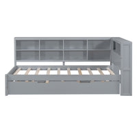 Twin Size Wooden Daybed with Trundle – Built‑In Shelf & USB Charging Ports, Space‑Saving Design in Grey Finish