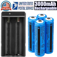 Li‑ion Rechargeable Battery & Dual Charger Kit – 4× 3000mAh 3.7V Batteries with LED Indicator (US Plug)