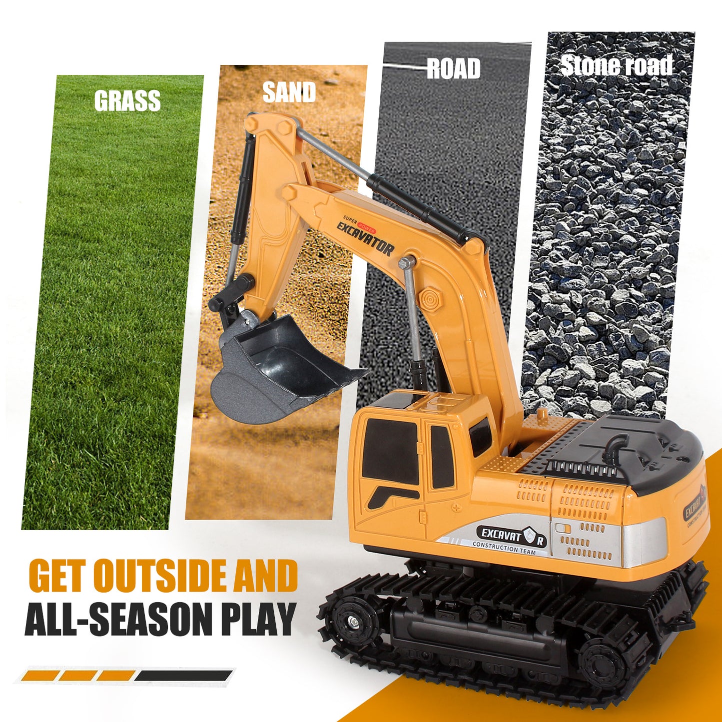 680° Rotating Remote Control Excavator Toy – Realistic Lights, Sounds & Alloy Bucket