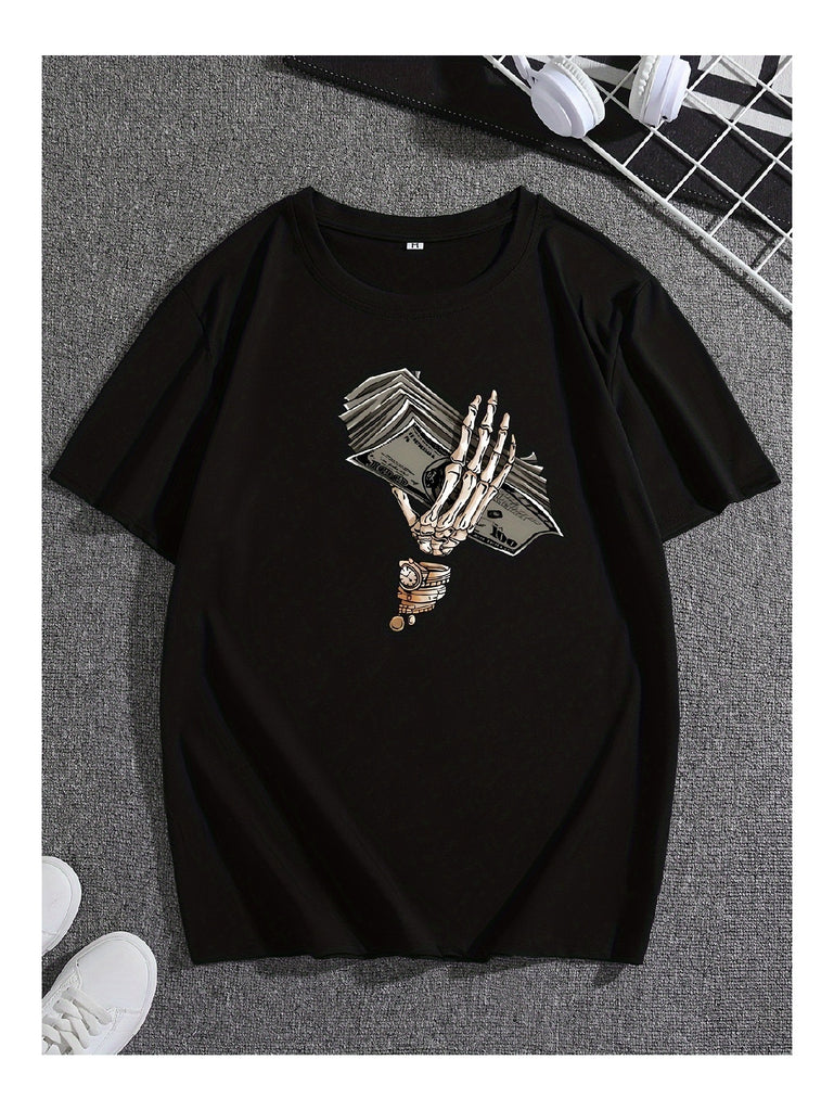 Black Skull Hand Print Shortsleeved Tshirt Fashion Trend Unique Personality
