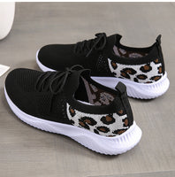 Black Leopard Print Lace-Up Sneakers – Casual Sports Shoes for Women with Breathable Fit & Street Style