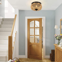 3-Lamp Woven Rattan Chandelier – Handmade Cage Lampshade Ceiling Fixture for Bedroom, Kitchen, Hallway & Porch