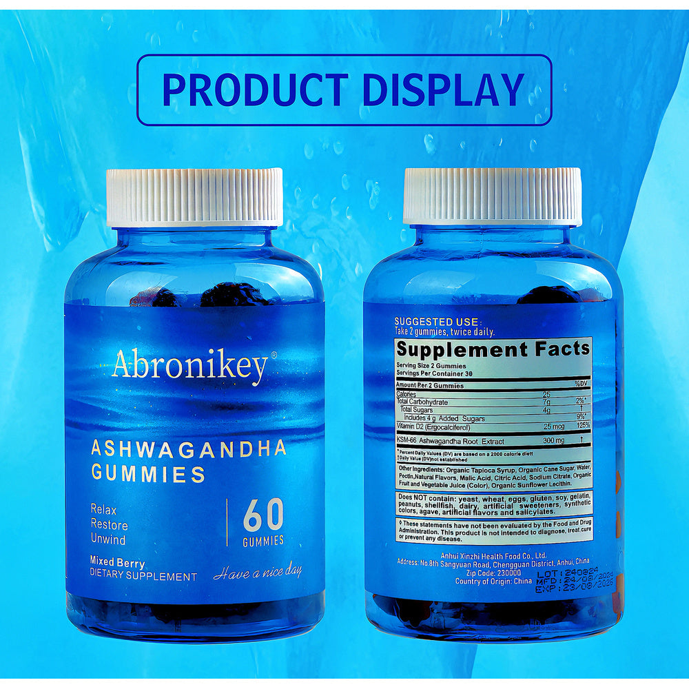 Abronikey Ashwagandha & Vitamin D Gummy-Mixed Berry, KSM-66, Vegan,PlantBased, Non-GMO, Gluten-Free & Gelatin Free