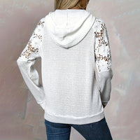 Women's Lace Sleeve Hoodie – Casual Pullover with Sheer Details & Large Lace Pockets