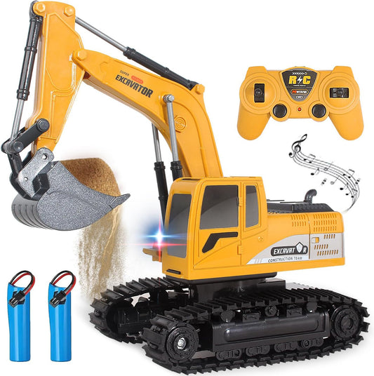 680° Rotating Remote Control Excavator Toy – Realistic Lights, Sounds & Alloy Bucket