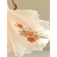 Floral Pleated Chiffon Maxi Dress – V-Neck Flutter Sleeve Beach & Wedding Guest Dress for Women