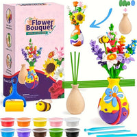 Air Dry Clay Flower Craft Kit – 10-Piece DIY Vase & Bouquet Set for Kids, Boosts Fine Motor Skills & Creativity