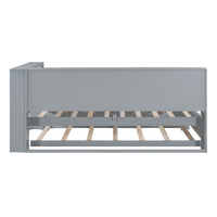 Twin Size Wooden Daybed with Trundle – Built‑In Shelf & USB Charging Ports, Space‑Saving Design in Grey Finish