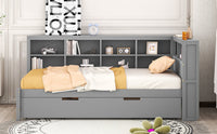 Twin Size Wooden Daybed with Trundle – Built‑In Shelf & USB Charging Ports, Space‑Saving Design in Grey Finish