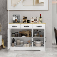 Farmhouse Buffet Cabinet Sideboard – White Finish, 3 Drawers & 3 Doors for Dining, Kitchen & Living Room Storage