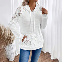 Women's Lace Sleeve Hoodie – Casual Pullover with Sheer Details & Large Lace Pockets