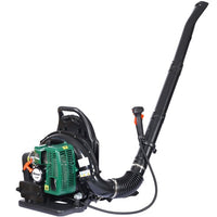 2‑Stroke Backpack Leaf Blower – Gas 63.3cc, 3.6HP, 750CFM with Ergonomic Harness & Multiple Nozzles (Green)