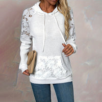 Women's Lace Sleeve Hoodie – Casual Pullover with Sheer Details & Large Lace Pockets