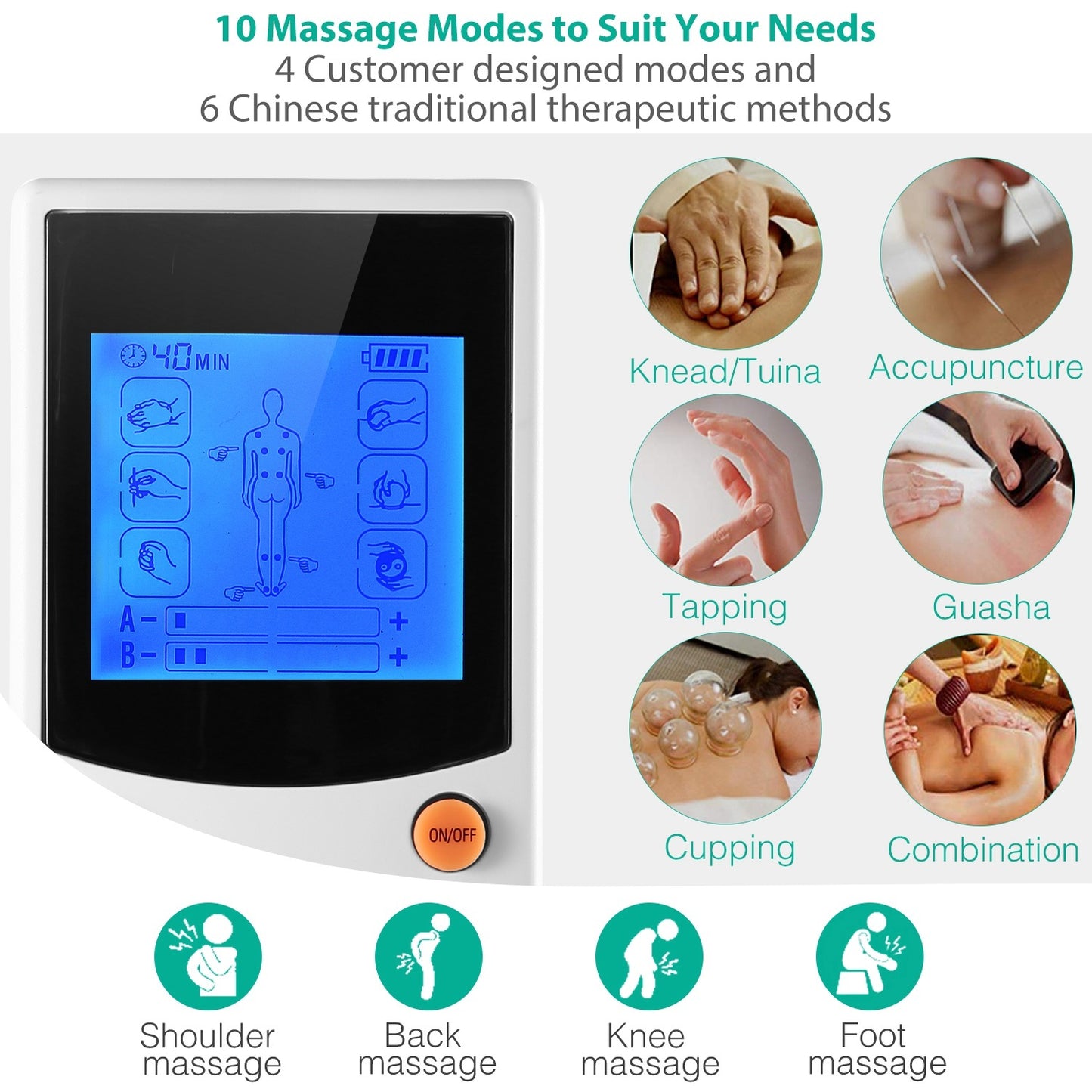 Impulse Massager Machine – 10 Modes, 4 Outputs, 8 Electrode Pads for Pain Relief, Muscle Recovery & Relaxation