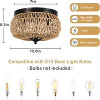 3-Lamp Woven Rattan Chandelier – Handmade Cage Lampshade Ceiling Fixture for Bedroom, Kitchen, Hallway & Porch