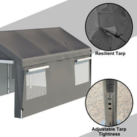 Carport Canopy 10×20 FT – Heavy Duty Boat & Car Garage with Removable Sidewalls, Roll‑Up Ventilated Windows & Galvanized Steel Frame (Grey)