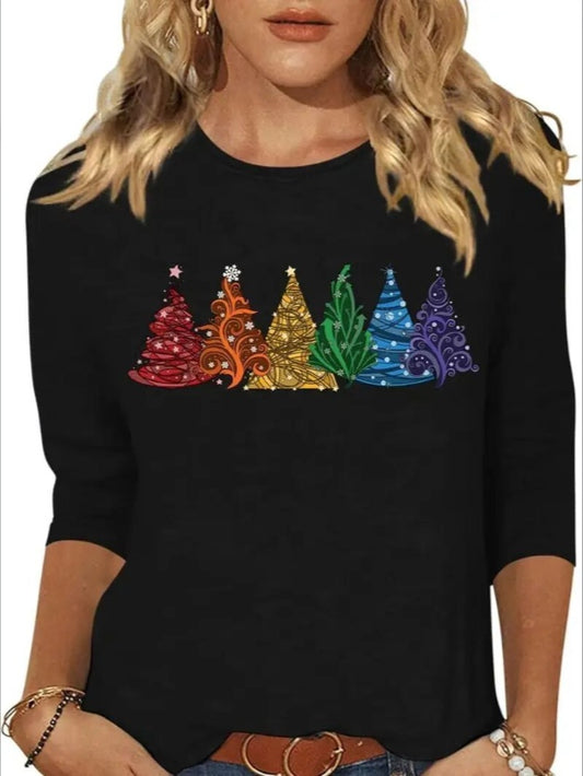 Women's Printed Long Sleeve Sweatshirt – Hoodless Crewneck Pullover for Everyday Wear