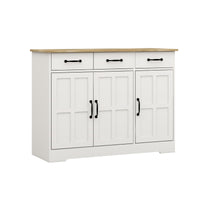 Farmhouse Buffet Cabinet Sideboard – White Finish, 3 Drawers & 3 Doors for Dining, Kitchen & Living Room Storage
