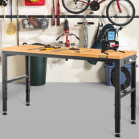 Workbench Adjustable Height,  2000 LBS Load Capacity, With Power Outlets & Hardwood Top & Metal Frame & Foot Pads, For Workshop Office Home
