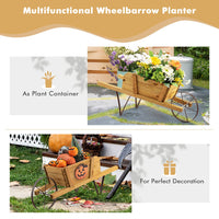 Wooden Wagon Planter – Rustic Pine Wood Garden Cart with 9 Magnetic Accessories for Yard & Outdoor Décor (Walnut Finish)