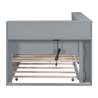 Twin Size Wooden Daybed with Trundle – Built‑In Shelf & USB Charging Ports, Space‑Saving Design in Grey Finish