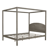 Queen Size Canopy Platform Bed – Brown Wash Finish, Sturdy Frame with Headboard & Support Legs